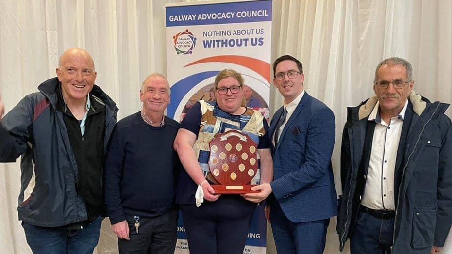 Lorraine Mahon Winning the “Majella Jordan Advocacy Award 2022” with Members of the Galway Advocacy Council.